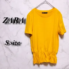 《美品》ザラ Tシャツ トップス S 半袖 黄色 イエロー レディース 春夏 ギャザー コットン カジュアル 着回し 古着