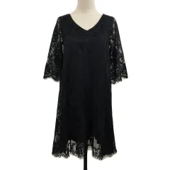マーキュリーデュオ MERCURYDUO ワンピース フレア ミニ レース 無地 七分袖 F 黒 ブラック