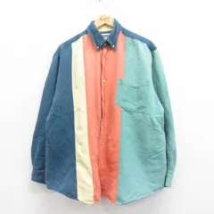 XL/古着 長袖 シャツ メンズ 00s 大きいサイズ マルチカラー ボタンダウン 紺他 ネイビー 25aug08 中古 トップス