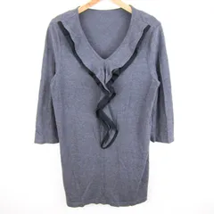 レリアン ニット セーター 5分袖 大きいサイズ ウール混 ブランド トップス 日本製 レディース 13+サイズ グレー×黒 Leilian 【中古】