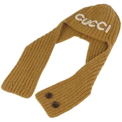 グッチ GUCCI ロゴ ニット帽 マフラー 帽子 ニットキャップ ウール ブラウン レディース 【中古】のサムネイル