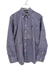 RALPH LAUREN (ラルフローレン) 古着 長袖ストライプシャツ ボタンダウンシャツ ワンポイント刺繡 ボーイズ M (12/14) ブルー キッズ/028