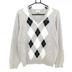 【超美品】ラコステ セーター 杢ライトグレー×白×ネイビー 前身頃アーガイル コットン100％ メンズ 3(M) ゴルフウェア LACOSTE