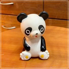 昭和レトロ ソフビ 貯金箱 パンダ 11cm お座り ヴィンテージ フィギュア ソフビ人形 アニマル 動物 コインバンク レトロ雑貨 当時物 汚れあり【 ME0930-9】