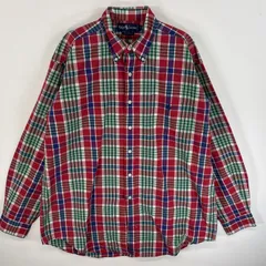 古着 90's/90年代 ラルフローレン RALPH LAUREN 長袖シャツ ボタンダウンシャツ チェック柄 ワンポイント ロゴ 刺繍 L  レッド系 マルチカラー メンズ