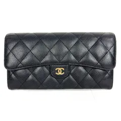 【CHANEL】シャネル マトラッセ ロングフラップウォレット A80758 26番台 2018年頃 キャビアスキン ココマーク 長財布 財布 レディース ブラック ゴールド金具 【中古】USED-B 【9356】