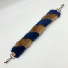 FENDI フェンディ レザー ミニストラップユー ミンクファー バッグ用 ショルダーストラップ 肩掛け ベージュ×ブルー シルバー金具 【中古】Aランク　2_222