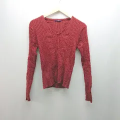 ◇ URBAN RESEARCH ITEMS ケーブル Vネック 起毛 ストレッチ オシャレ 長袖 ニット サイズF レッド系 レディース E  【1305020003154】