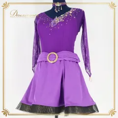 【日本製 社交ダンス衣装】パープル Chacott チャコット ラテン ドレス ワンピース 黒 ブラック デモ 競技用 上品 高級感 レオタード 軽め