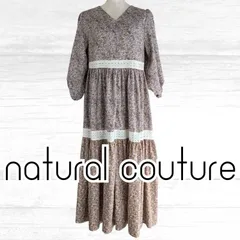 USED natural cunture ロングワンピース フラワー柄 Mサイズ 7分袖 古着 裏地有 小花柄 レディース ナチュラルクチュール