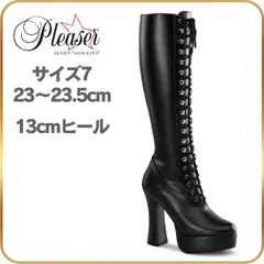 23 23.5 cm ロングブーツ 厚底 Pleaser プリーザー ブーツ 13cm ヒール 黒 ブラック つや消し アーモンドトゥ 太ヒール サイドジッパー 編み上げ レースアップ チャンキーヒール レディース メンズ ELE2023/B/PUのサムネイル