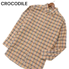 CROCODILE クロコダイル 通年 ワニ刺繍★ 長袖 ボタンダウン チェック シャツ Sz.LL　メンズ 大きいサイズ