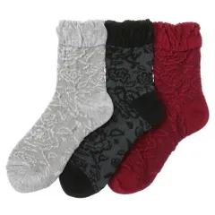 ルーム ソックス 靴下 レディース 暖かい 冬 厚手 あったか 温かい 口ゴムゆったり 美容 日本製 花柄 グレー 黒 赤 再入荷 在庫限り