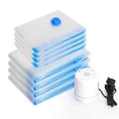 【特売】圧縮袋 あっしゅく袋 衣類圧縮袋 8枚入 真空パック 収納袋 小物収納 電動ポンプ付属 省スペース 防塵防湿 防虫防カビ 家庭用 引越し 出張 旅行用 80*100cm(4枚)+50*70cm(4枚)(8枚セット（電動ポンプ付属）)