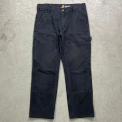 USA製Carhartt カーハート　ブラック　ダブルニー　リペア　鬼フェード USA製carhartt ダブルニー ペインターパンツ フェード ブラック