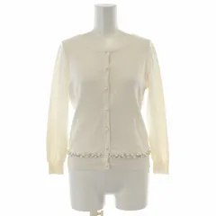 アベニールエトワール Aveniretoile 裾パールカーディガン ニット ビジュー パールボタン リボン 長袖 36 S 白 ホワイト S727-046 /XK