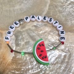 FREE PALESTINE 白文字スイカ　パレスチナ寄付ビーズブレスレット