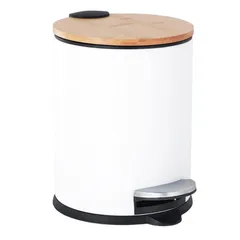 ゴミ箱 ふた付き 3L ペダル式 ゴミ箱 丸型 竹蓋 ごみ箱 音無し は無臭で密閉 キッチン、リビングルーム、トイレ、バスルーム、オフィス用 （白い） 1のサムネイル