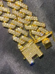 18・20・22・24インチ 方型　幅20ミリ　ゴールド　喜平ネックレス　czダイヤブリンブリンLEX メンズネックレス　チェーンネックレス　マイアミ キューバンリンク　hiphop 18k gp 喜平チェーン