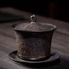 古早焼三才蓋茶碗手製柴焼カンフー茶器鉄釉薬茶碗