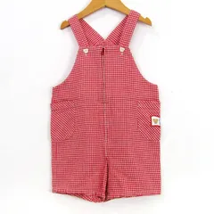 ファミリア オーバーオール サロペット チェック柄 ショートパンツ キッズ 男の子用 100サイズ 赤×白 Familiar 【中古】