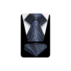 [HISDERN] ネクタイ メンズ ペイズリー柄 ネクタイ チーフ セット ネイビー ビジネス ネクタイ ブランド 就活 二次会 礼服用 高級 派手