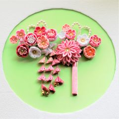 つまみ細工　髪飾り　❁　ピンク　タッセル　下がり付きセット ❁