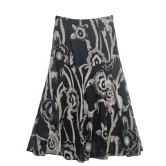 CHERIR 黒 フラワー バンディング スカート ／ 花柄 25 インチ ポリエステル