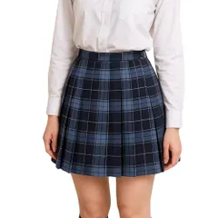 制服 スカート プリーツスカート チェック柄 ミニ コスプレ 学生服 スクール 女子高生 かわいい JK ブルー S