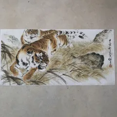 水墨虎 水墨画 ＃虎 #中国国画顔料で着色 #本画仙色紙 #水墨画家 #六間堂