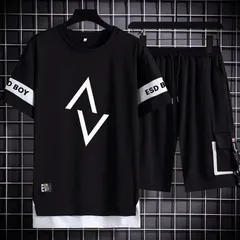セットアップ メンズ 上下セット クルーネック アップジャージ トップス ズボン ジャージ上下 半袖 Tシャツ ショートパンツ ショーツ カジ