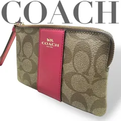 ☆★美品★COACH　コーチ★ポーチ　リストレット　シグネチャー　PVC　ライン　ブラウン★　♯1984