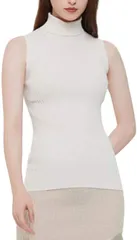 Ptika タートルネック ノースリーブ ニット セーター ハイネック レディース アクセサリー 2点セット( ホワイト,  Free Size)