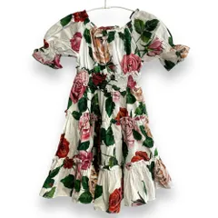 良品 DOLCE&GABBANA ドルチェ&ガッバーナ ローズプリント 半袖 フレアワンピース 子供服 キッズ 3サイズ ホワイト キッズ 古着 中古 USEDのサムネイル