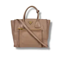 プラダ　PRADA 2WAY トートバッグ　ショルダーバッグ　ヴィッテロダイノレザー　トライアングルロゴ　ピンク　ベージュ