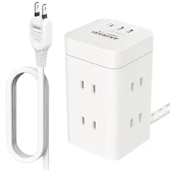 【新着商品】電源タップ タワー PD20W急速充電 usb付き 6個AC 2USB-A 1Type-Cポート 延長コード 1m mini型 雷ガード マルチタップ 蛸足 タコ足 (6個口)ホワイト