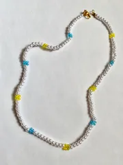 ビーズネックレス　ブルーイエロー