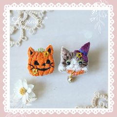 再販＊ 猫刺繍 白黒ネコちゃんのまぁるいブローチ - メルカリ