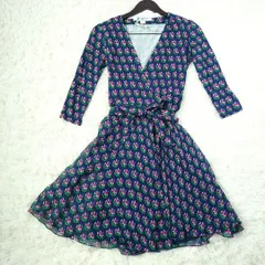 diane von furstenberg ラップワンピース 総柄 ネイビー シルク