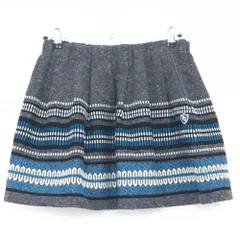 【超美品】パーリーゲイツ ニットスカート 杢グレー×ライトブルー 総柄 ウール混 裏地付 レディース 1(M) ゴルフウェア PEARLY GATES