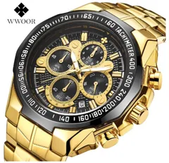 ★819【メルカリ便発送！送料込】★箱付き★海外限定モデル ヒット商品 メンズ高級時計 クロノグラフ稼働 腕時計 金×黒