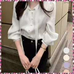 送料無料 韓国風ボウタイブラウスレディースきれいめ 長袖リボンタイブラウス オフィスカジュアル 大人可愛いトップス 春夏 ノーカラーブラウス スーツインナーブラウス上品清楚 フェミニンブラウス 授業参観服装母親秋 入学式卒業入園卒園