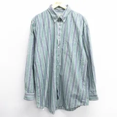 XL/古着 エルエルビーン LLBEAN 長袖 ブランド シャツ メンズ 80s オックスフォード ロング丈 コットン ボタンダウン 緑他 グリーン ストラ