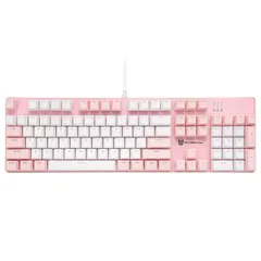 茶軸-ピンクとホワイト Merdia メカニカル式ゲーミングキーボード 全104キーボード US配列 USB有線キーボード LEDバックライト付き (茶軸-ピンクとホワイト)