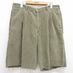 W34/古着 ショート コーデュロイ パンツ ショーツ メンズ 90s 太畝 タロン薄緑 グリーン 25apr30 中古 ボトムス 短パン ショーパン
