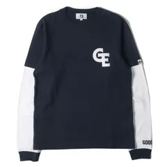 美品 GOOD ENOUGH グッドイナフ Tシャツ GEワッペン 袖レイヤード ロングスリーブTシャツ ネイビー ホワイト M トップス カットソー 長袖 ロンＴのサムネイル