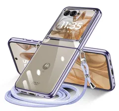 【新着商品】落下防止 取り外し可能 長さ調整可能 ケース ケース ショルダー ショルダー ネックストラップ 織りストラップ付き 斜めがけ 紛失防止 紐付き 軽量 薄型 耐衝撃 TPU 透明 縄掛けケース 斜めかけ 肩掛け カバー Razr50 モトローラ (パ