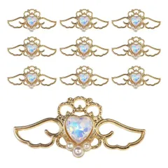 デコパーツ ラインストーン パール ハート 天使 羽 41x20mm 10個入り ホワイト オーロラ 白 ゴールド メタル パーツ 大きめ きらきらぷんぷん丸 BJU-013