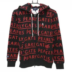 【新品】パーリーゲイツ ジップパーカー 黒×レッド ロゴ総柄 胸元刺しゅう レディース 0(S) ゴルフウェア PEARLY GATES
