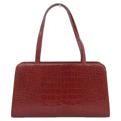 超美品 ラルフローレン RALPH LAUREN 高級レザータグ クロコダイル エンボス レザー ショルダー ハンドバッグ 3ルーム チェリーレッド レディース